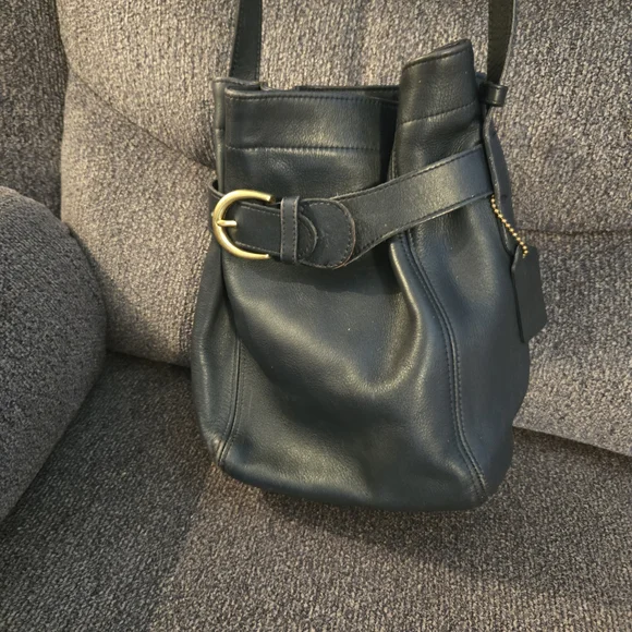 Coach Navy Leather Shoulder Bag with Gold Buckles - Picture 5 of 5